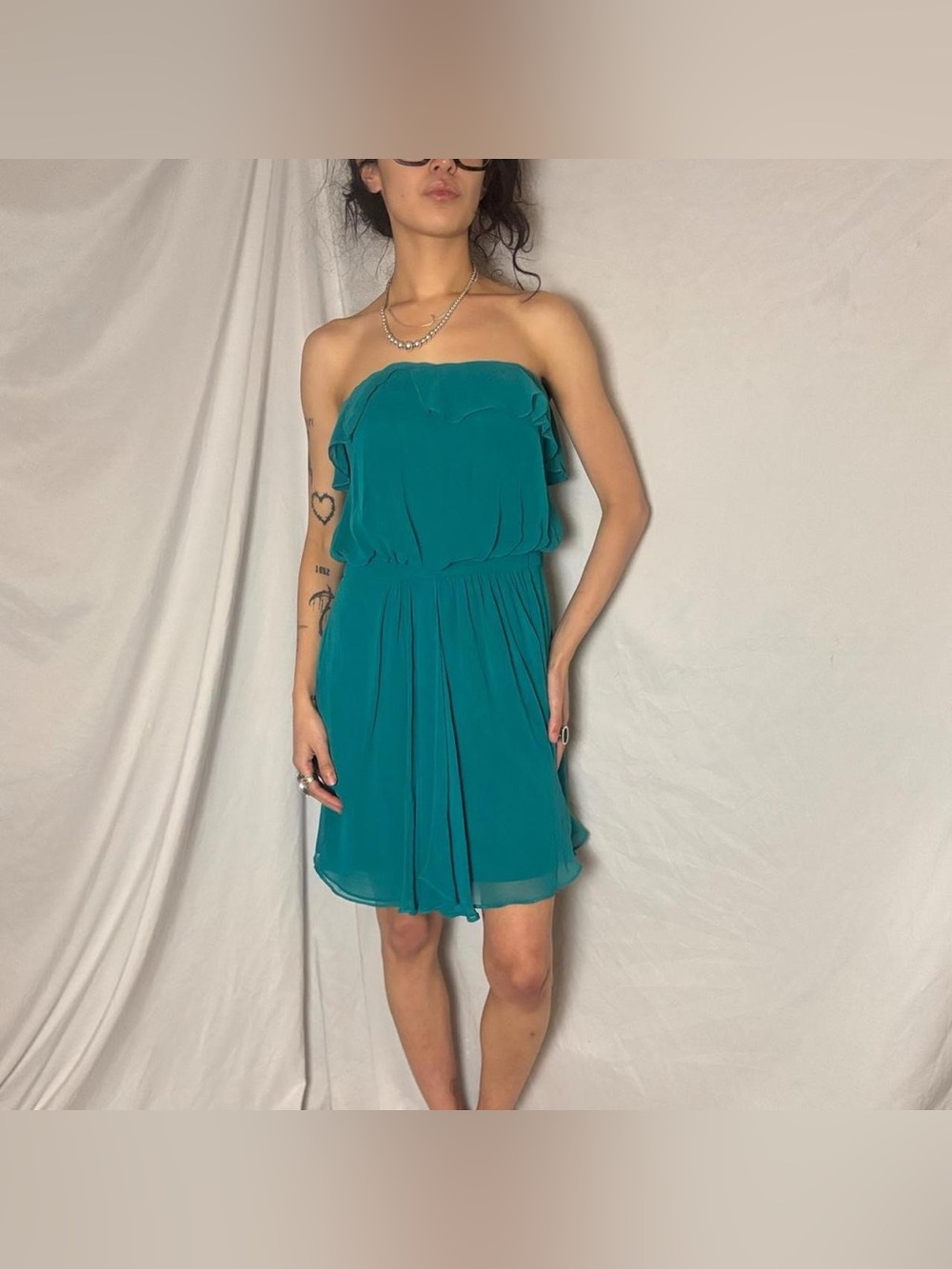 Sexy Ruffled Teal Strapless Cache Dress Size 6 - Picture 6 of 6